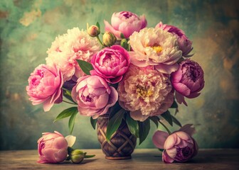 Obraz premium Vintage peony bouquet: blooming elegance in a romantic, classic floral still life.