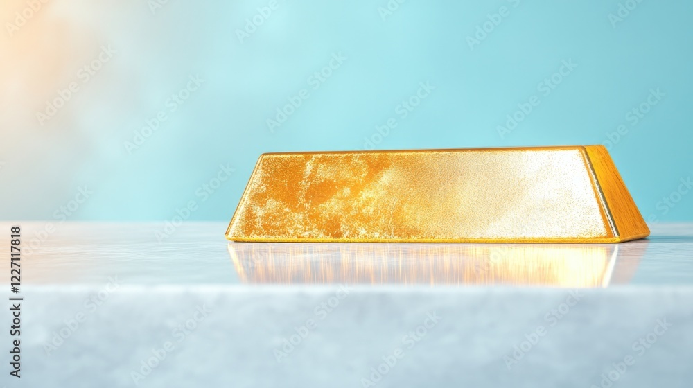 Poster striking gold ingot resting on marble surface minimalistic design with copy space for text