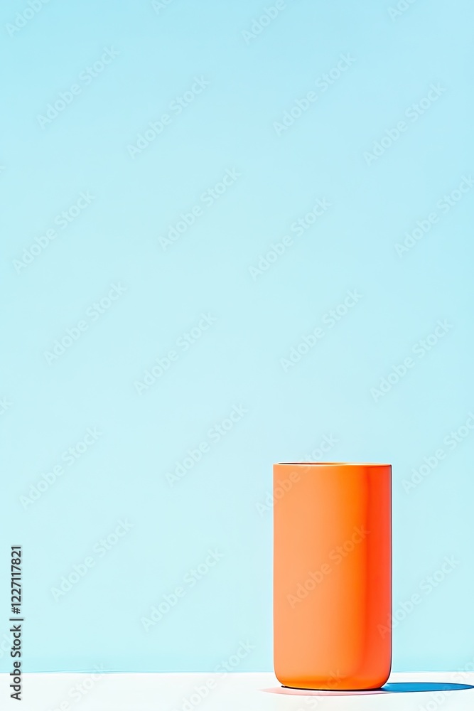 Poster striking minimalist maximalism scene featuring vibrant eclectic object placed against solid color background emphasizing