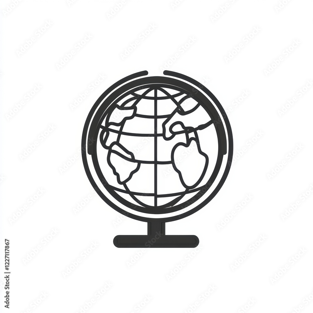 Poster globe representing the earth with continents and oceans on a stand in a minimalistic design for educ