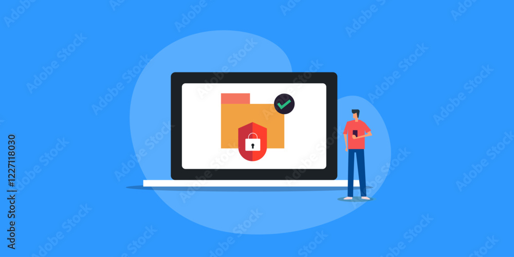 Aufkleber secure folder or file, access permission control. data safety and protection concept with people cha