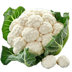 Fresh Organic Cauliflower Head with Green Leaves Isolated Vegetable Healthy Food