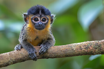 Obraz premium Baby monkey on branch in jungle wildlife portrait