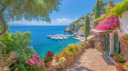 Coastal Fishing Villages concept Quaint Coastal Pathway to Fishing Village by the Sea