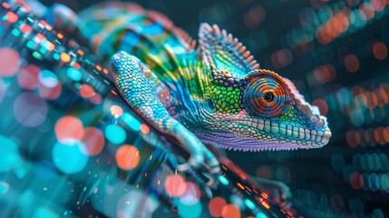 Obraz premium Chameleon colorful lizard vibrant reptile nature animal wildlife close up digital art design