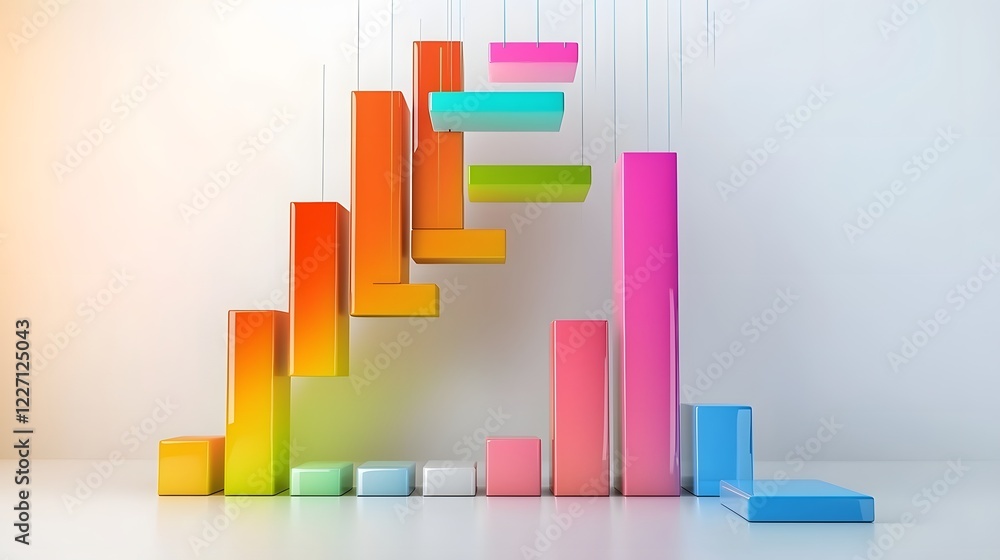 Poster Vibrant Digital 3D Data Dashboard with Sleek Infographics Colorful Metrics and Sharp Bar Charts Against a Clean White Backdrop