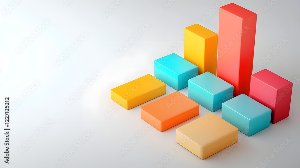 Poster Striking 3D data visualization charts featuring bold color gradients innovative geometric layouts and translucent graph overlays set against a clean white backdrop for a modern tech forward aesthetic