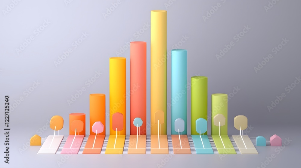 Fototapete Sleek and modern 3D data visualization charts featuring luminous color gradients innovative and transparent graph layouts enhanced by a stark white setting and dramatic highlights to create a bold