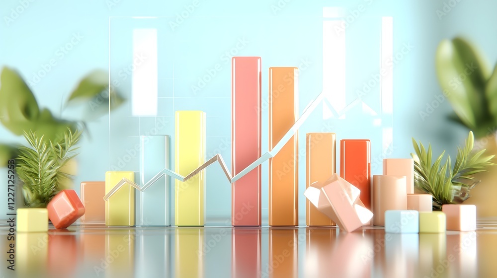 Poster Sleek and modern 3D data charts and graphs with luminous color gradients innovative data layouts and transparent overlays set against a stark white background with dramatic highlights