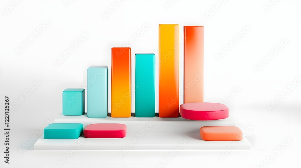 Leinwandbilder Sleek and Modern 3D Data Charts with Luminous Color Gradients Innovative Layouts and Dramatic Transparent Graph Overlays on a Stark White Background