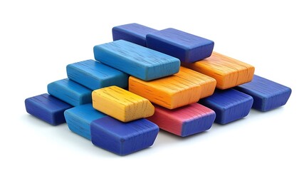 Fototapeta premium Bright multicolored geometric stacking puzzle blocks isolated on white