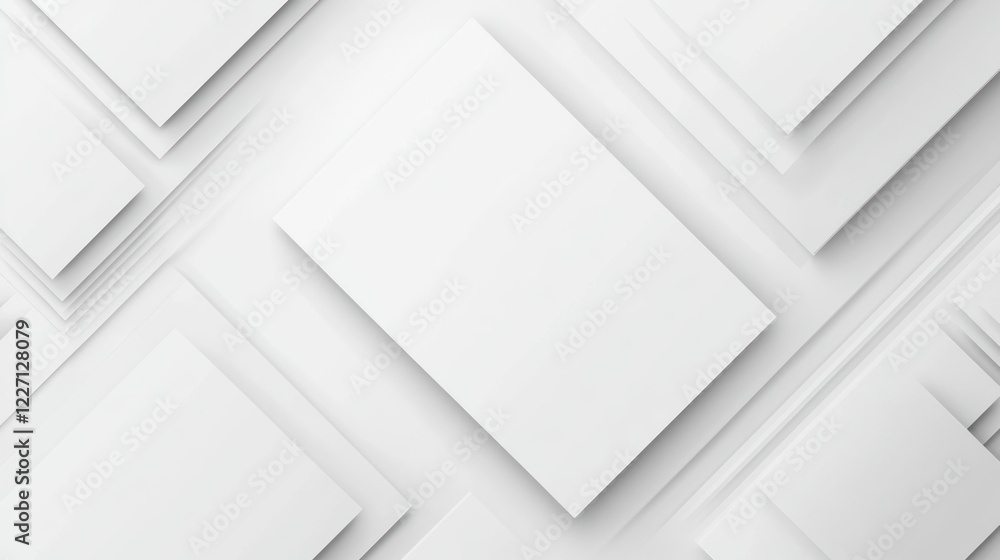 Poster Abstract White Geometric Pattern:  A Minimalist Design of Overlapping Rectangles and Shadows