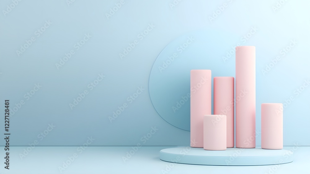 Poster Futuristic and Minimalistic 3D Business Graph with Smooth Cylinder Elements Designed with Soft Lighting and Clean Blue Background for a Professional and Modern Look