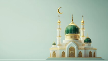 Obraz premium Elegant Islamic mosque model with crescent moon.
