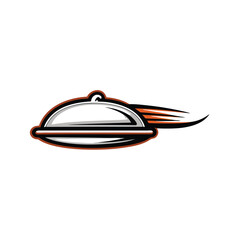 Design a minimalist logo a stylized food tray with a dynamic swoosh, conveying freshness and speed.