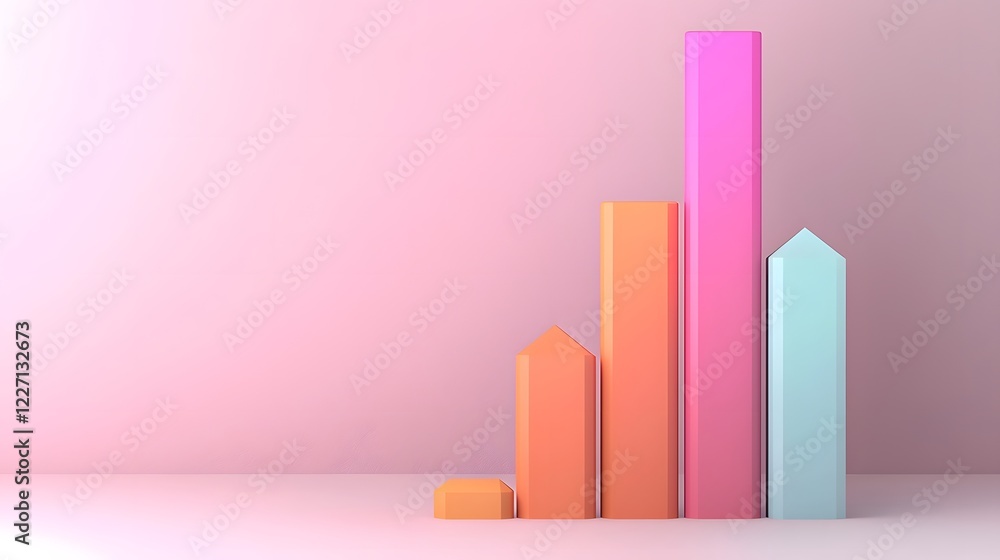 Aufkleber Futuristic 3D bar graph with an iridescent gradient rising dynamically from shortest to tallest symbolizing business growth success and innovation
