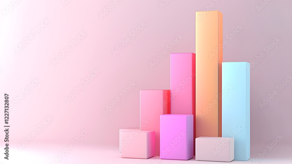 Aufkleber Futuristic and dynamic 3D bar graph with an iridescent gradient rising from shortest to tallest symbolizing business growth success and innovation