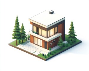 Modern House Design with Trees and Landscaping