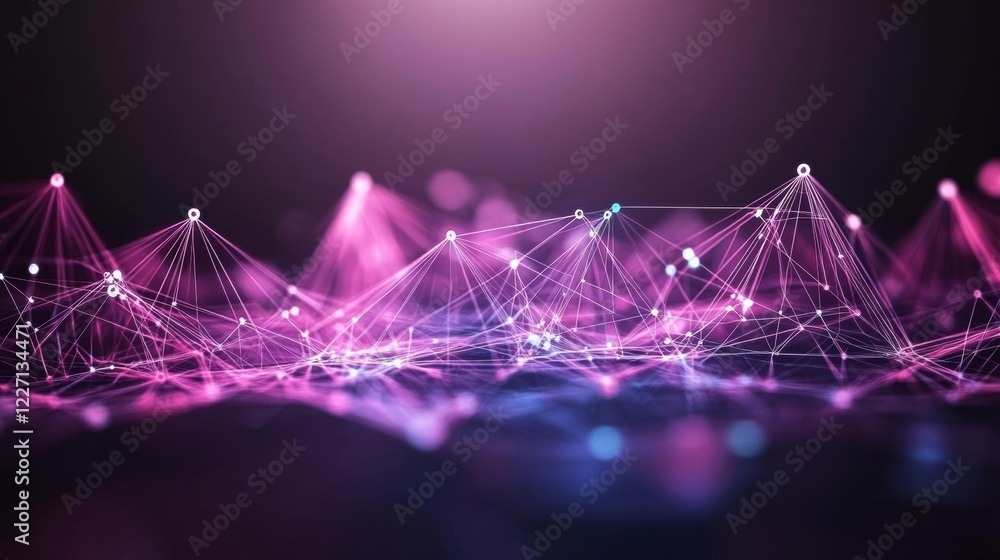 Poster abstract digital landscape with interconnected lines and dots