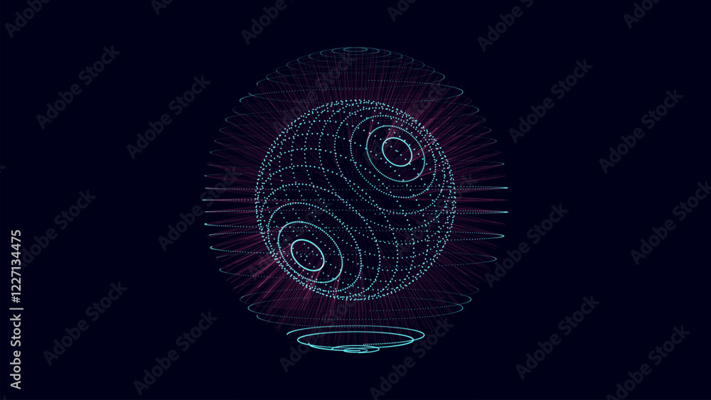 Poster vector sci-fi colors sphere with particles and lines. concept network connection. frame sphere. abst