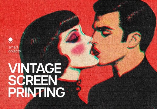 Vintage Screen Printing Design Effect Mockup