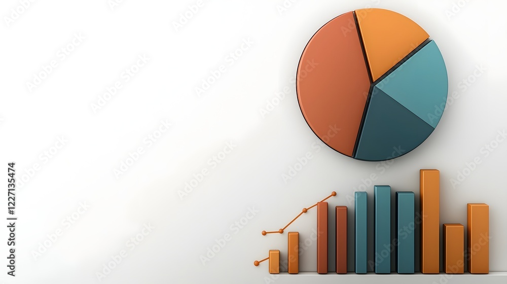 Aufkleber Vibrant 3D data visualization display featuring a sleek arrangement of colorful geometric pie charts line graphs