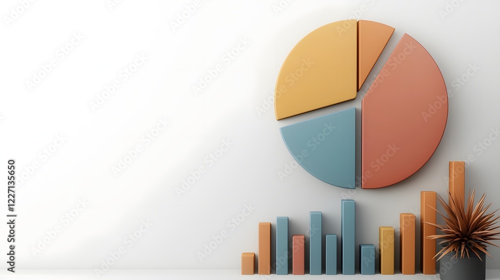 Poster Vibrant 3D Business Analytics Dashboard with Floating Data Visualizations  Bold colorful pie charts dynamic bar graphs