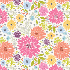 Purple Pink Dahlias Garden with Spring is in the Air Lush Green Leaves Pattern