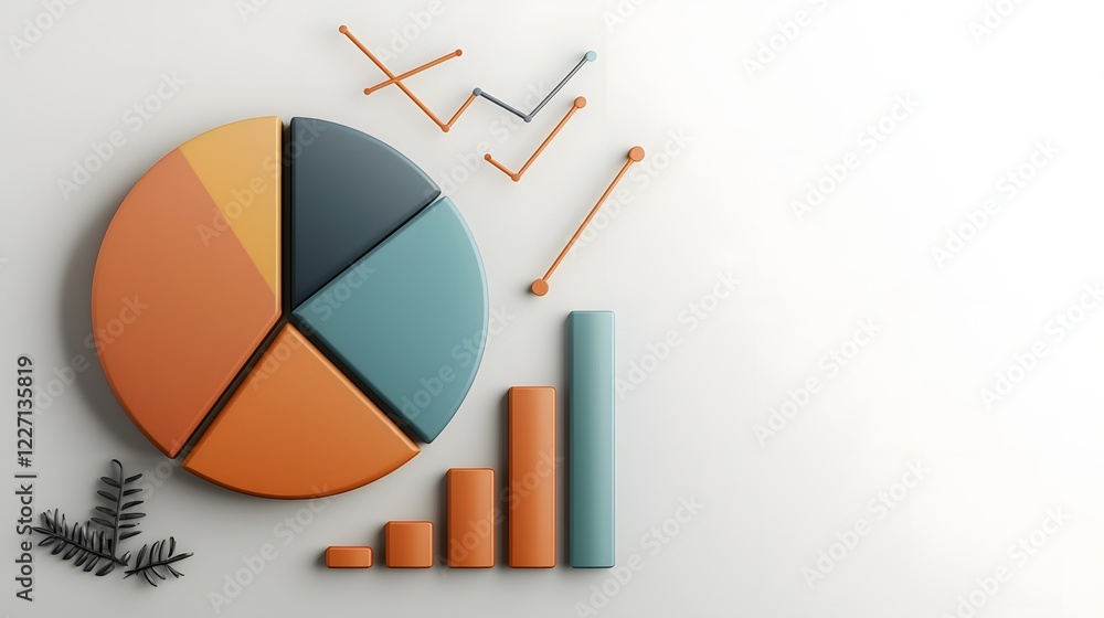 Aufkleber Futuristic 3D infographic composition featuring a variety of multicolored pie graphs ascending line charts and abstract data visualization elements