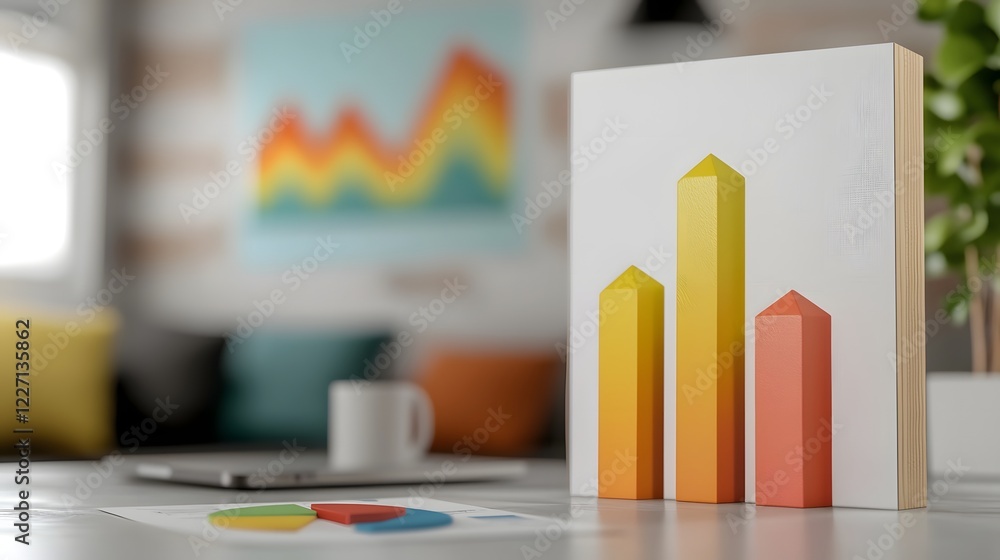Aufkleber Sleek and modern 3D financial infographic featuring a variety of dynamic data visualization elements including geometric bar charts segmented pie graphs and other statistical graphics