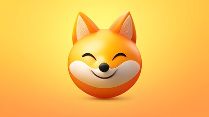Obraz premium Bright orange fox emoji icon on a vibrant tangerine and lemon yellow gradient