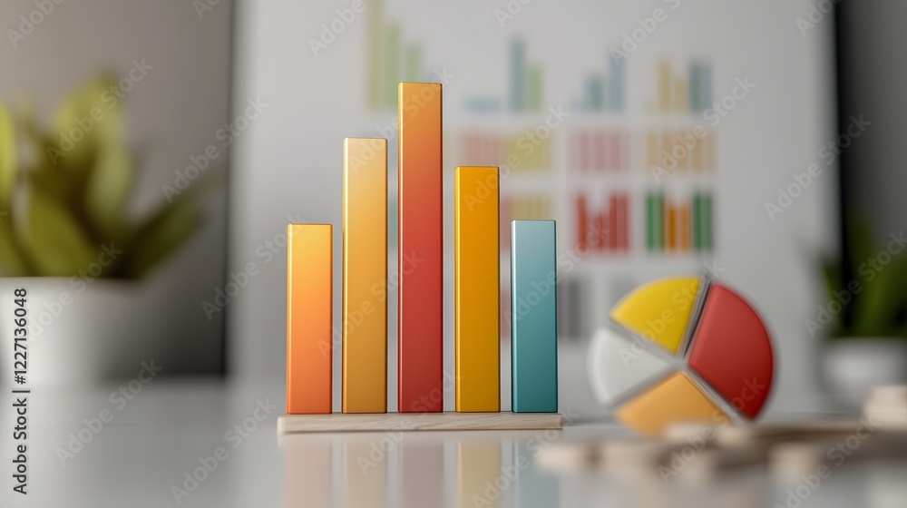 Fototapete Sleek and Sophisticated 3D Financial Infographic with Geometric Data Visualizations  Modern abstract design featuring smooth white surface gradient shadows segmented pie charts