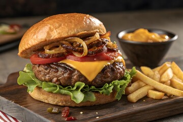 hamburger with fries