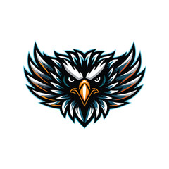 Create a symmetrical, electrifying image of a falcon's head, emphasizing bold lines and vibrant energy.  The design should be visually striking and impactful.