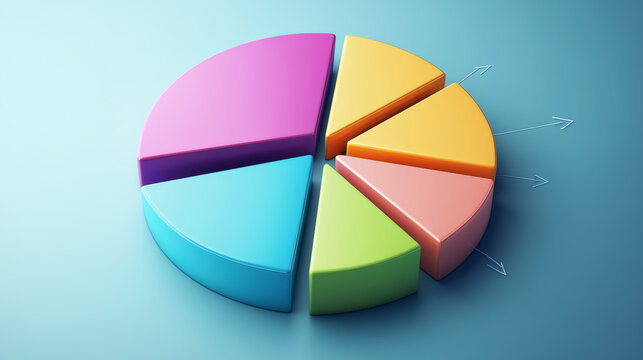 A colorful pie chart embedded in a presentation, each slice representing a different category. 