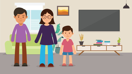 Family Characters Parents and Children at home, cartoon illustration