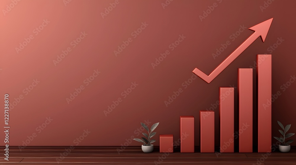 Aufkleber Visually Captivating 3D Bar Graph with a Dynamic Upward Pointing Arrow Representing Exponential Business Success Revenue Increase and Corporate Achievements Against a Sleek Minimalist Background