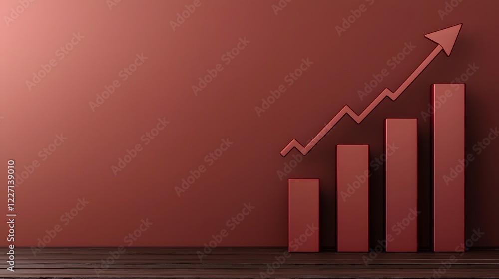 Poster Polished 3D Bar Graph with Rising Arrow Visualization Representing Successful Investment Expansion and Economic Growth on a Minimalistic and Modern Backdrop
