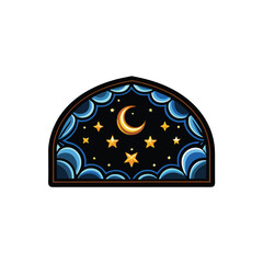 Ethereal crescent moons and twinkling stars form a celestial arrangement across a deep, inky night sky.  Detailed, realistic depiction.