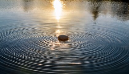 静かな池の水面に小石が落ちた瞬間、同心円状の波紋が広がるテクスチャ