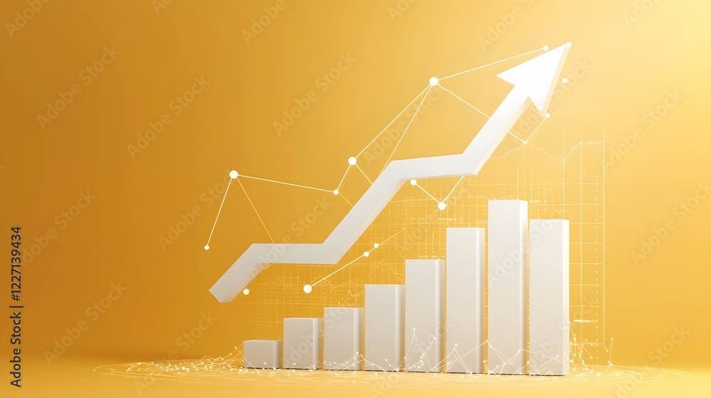 Leinwandbilder vibrant yellow background with a bold white upward arrow representing financial growth success and d