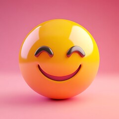 Fototapeta premium Bright orange Smiley emoji with a gradient of yellow and pink in the background