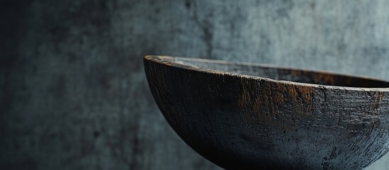 Fototapeta premium Rustic wooden bowl, empty, textured wall background, food photography
