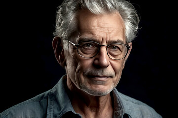 Obraz premium Portrait of an older man on a black background. Low key