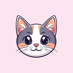 Cute Cat Head Cartoon Vector Icon Illustration