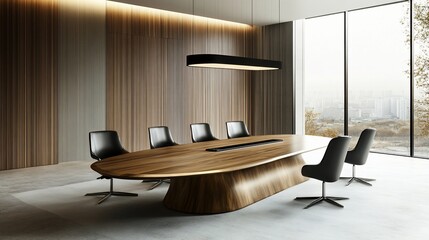 Modern wood conference table in city view office