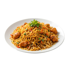 Delicious Paneer Biryani on white background.