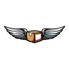 Design a vibrant package icon with swift, stylized wings, symbolizing rapid delivery and efficiency.  Include a single, prominent element (1) suggesting the package contents.