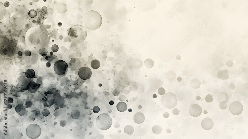 Poster a blurry image of white and grey bubbles floating in the air. the bubbles are scattered throughout t