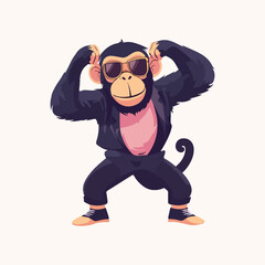 Obraz premium Cute monkey cartoon dancing Vector Icon Illustration